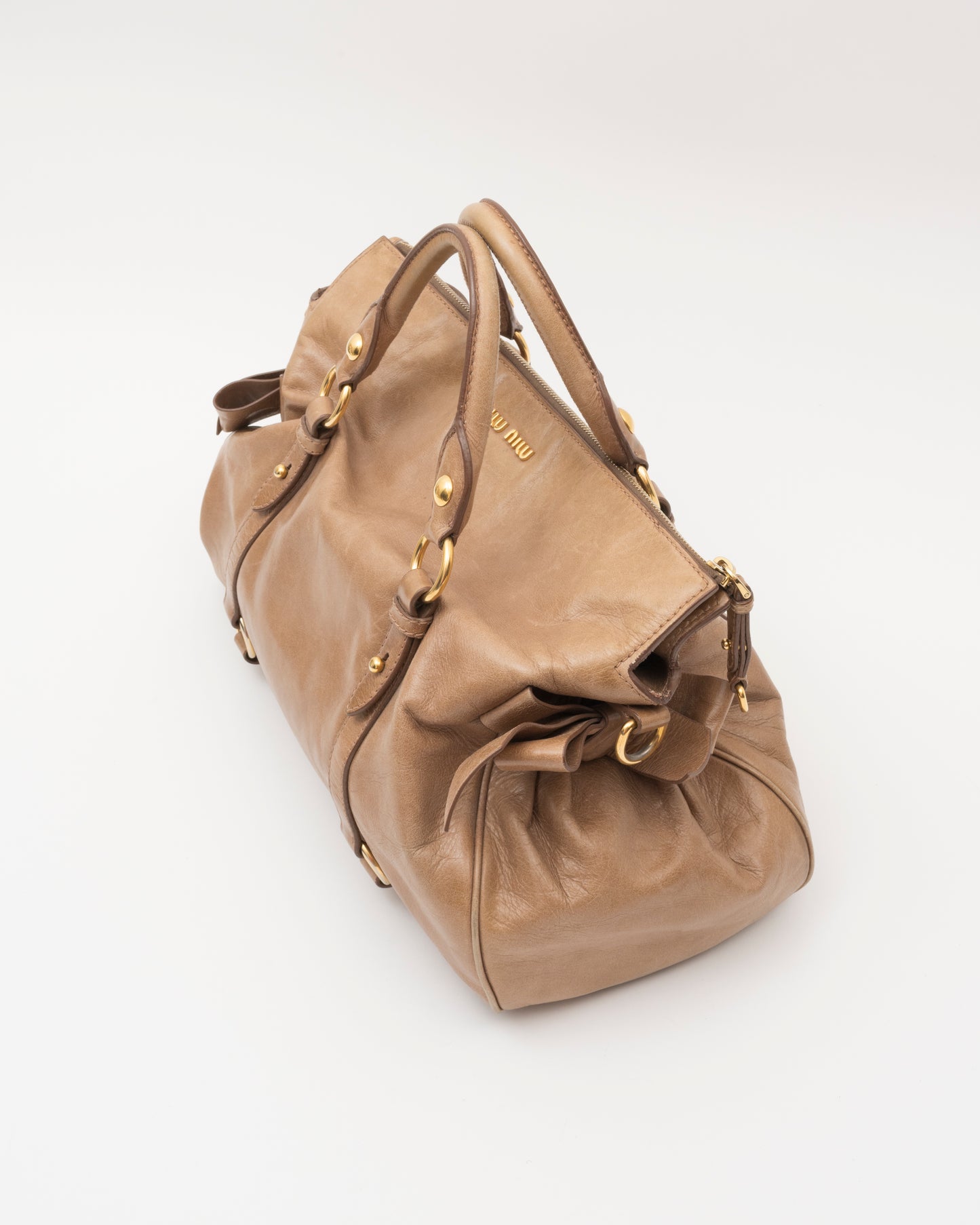 2000s MIU MIU Vitello Lux Taupe Large Bow Bag