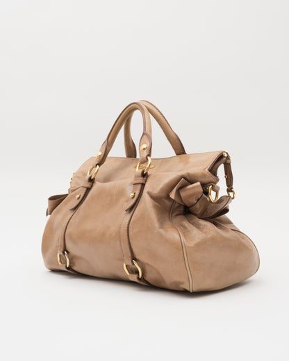 2000s MIU MIU Vitello Lux Taupe Large Bow Bag