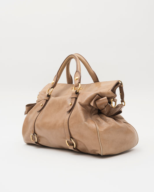 2000s MIU MIU Vitello Lux Taupe Large Bow Bag