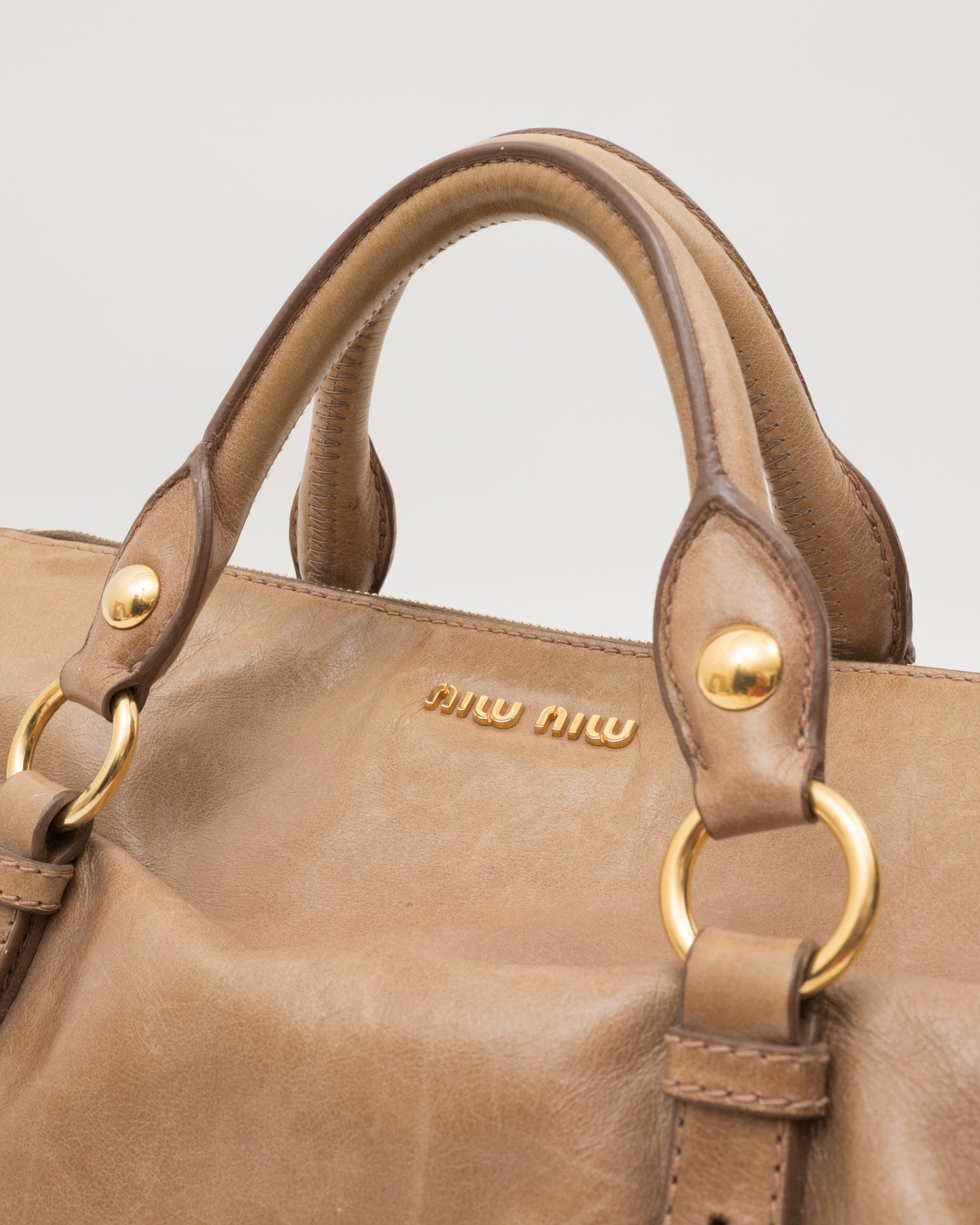 2000s MIU MIU Vitello Lux Taupe Large Bow Bag
