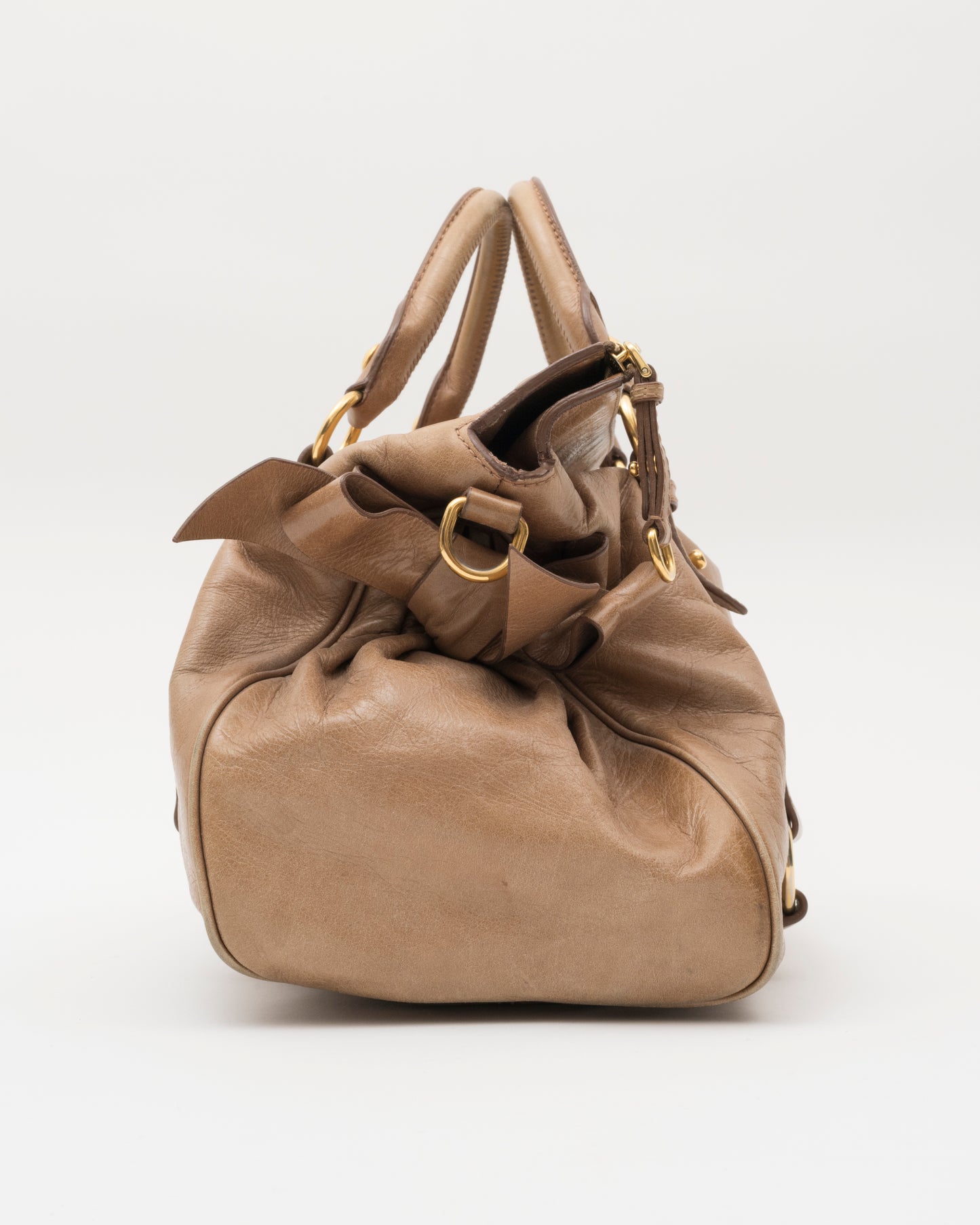 2000s MIU MIU Vitello Lux Taupe Large Bow Bag