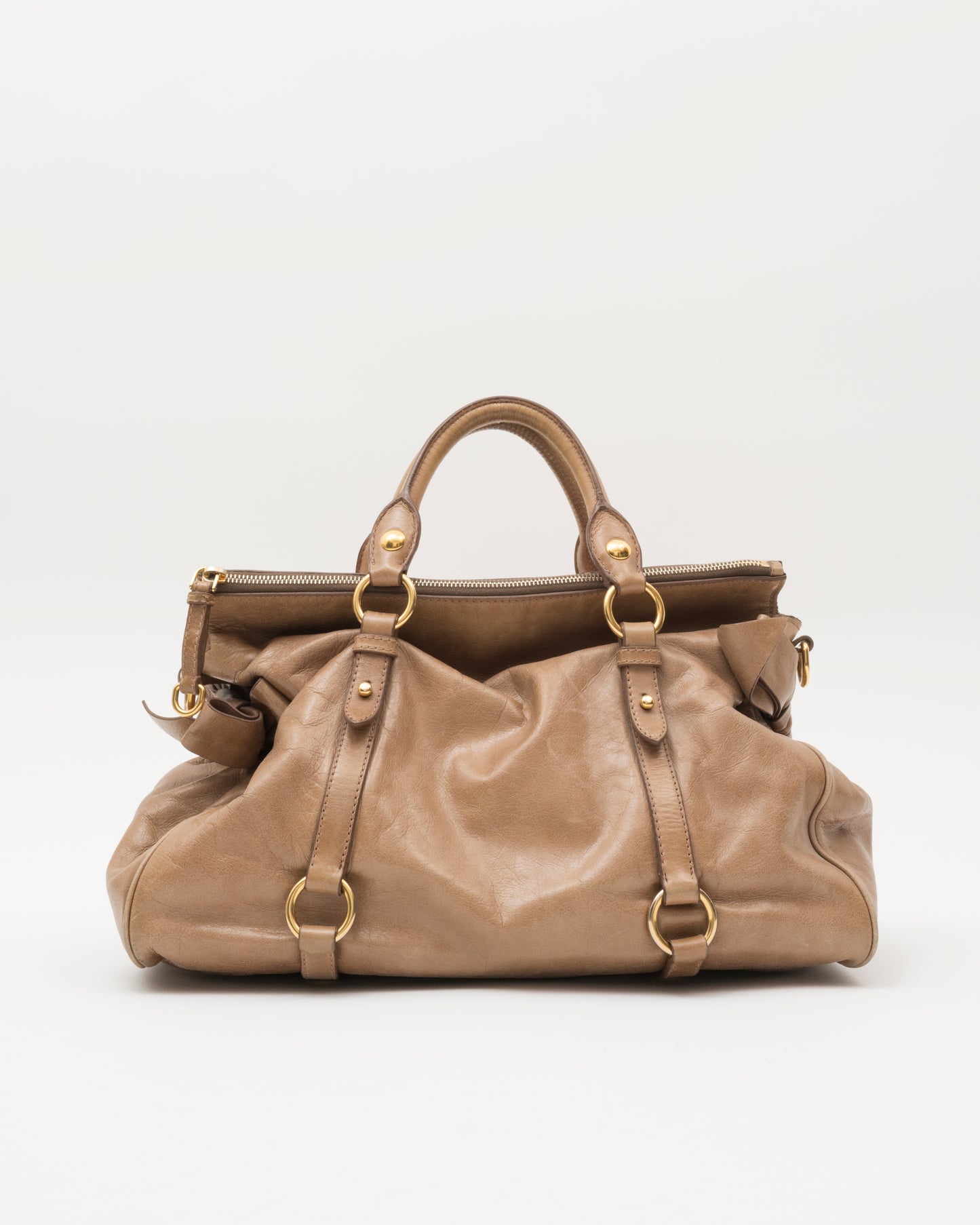 2000s MIU MIU Vitello Lux Taupe Large Bow Bag