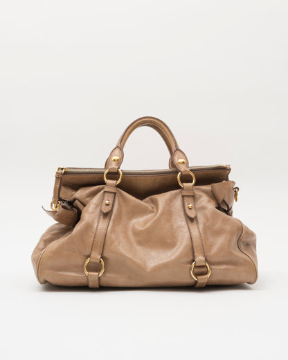 2000s MIU MIU Vitello Lux Taupe Large Bow Bag