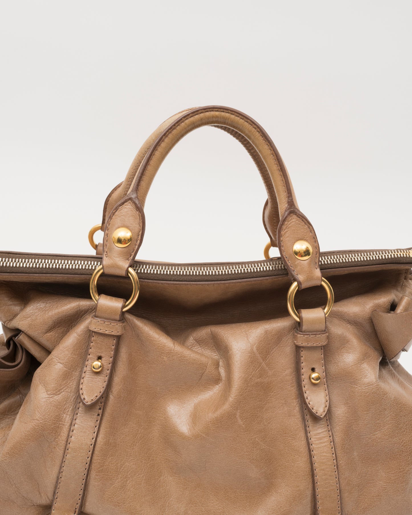 2000s MIU MIU Vitello Lux Taupe Large Bow Bag