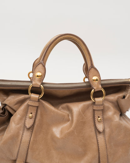 2000s MIU MIU Vitello Lux Taupe Large Bow Bag