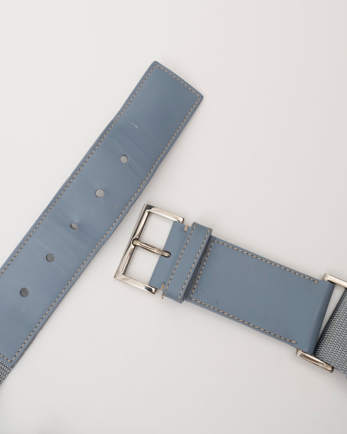90s Rare PRADA Dusty Blue Tessuto Multi Pocket Waist Bag
