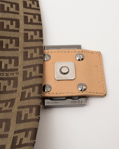 2000s FENDI Beige Zucchino Canvas Mamma Baguette Shoulder Bag