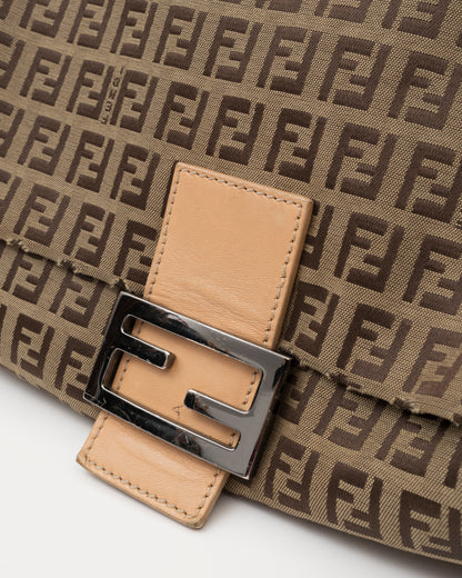 2000s FENDI Beige Zucchino Canvas Mamma Baguette Shoulder Bag
