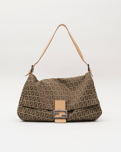 2000s FENDI Beige Zucchino Canvas Mamma Baguette Shoulder Bag