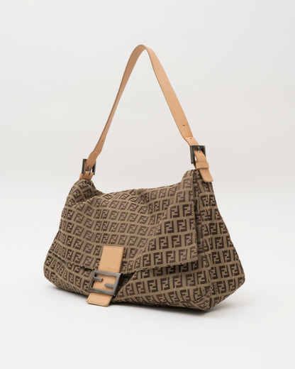 2000s FENDI Beige Zucchino Canvas Mamma Baguette Shoulder Bag