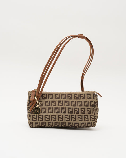 90s FENDI Zucchino FF Canvas Triple Strap Mini Baguette Bag