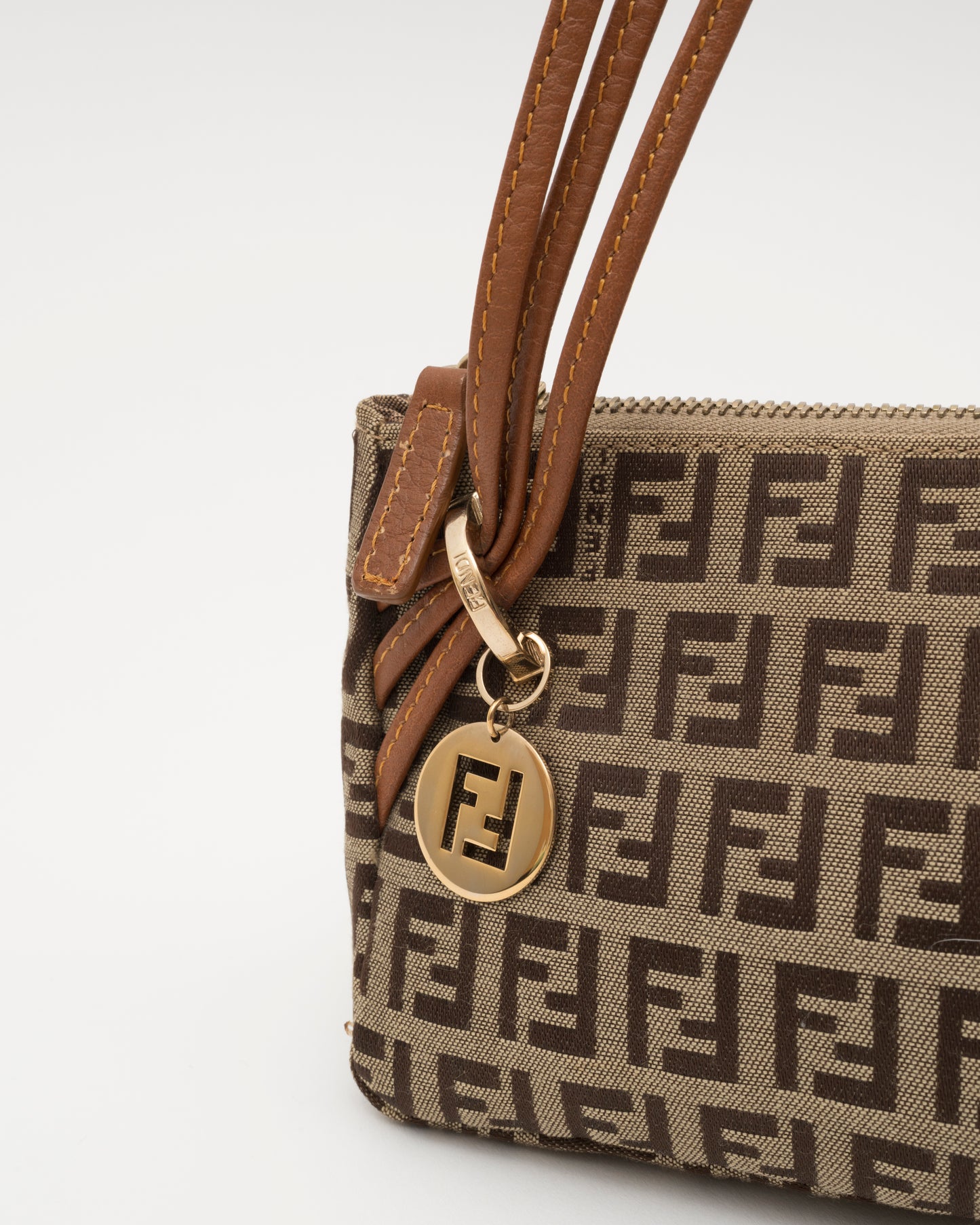 90s FENDI Zucchino FF Canvas Triple Strap Mini Baguette Bag