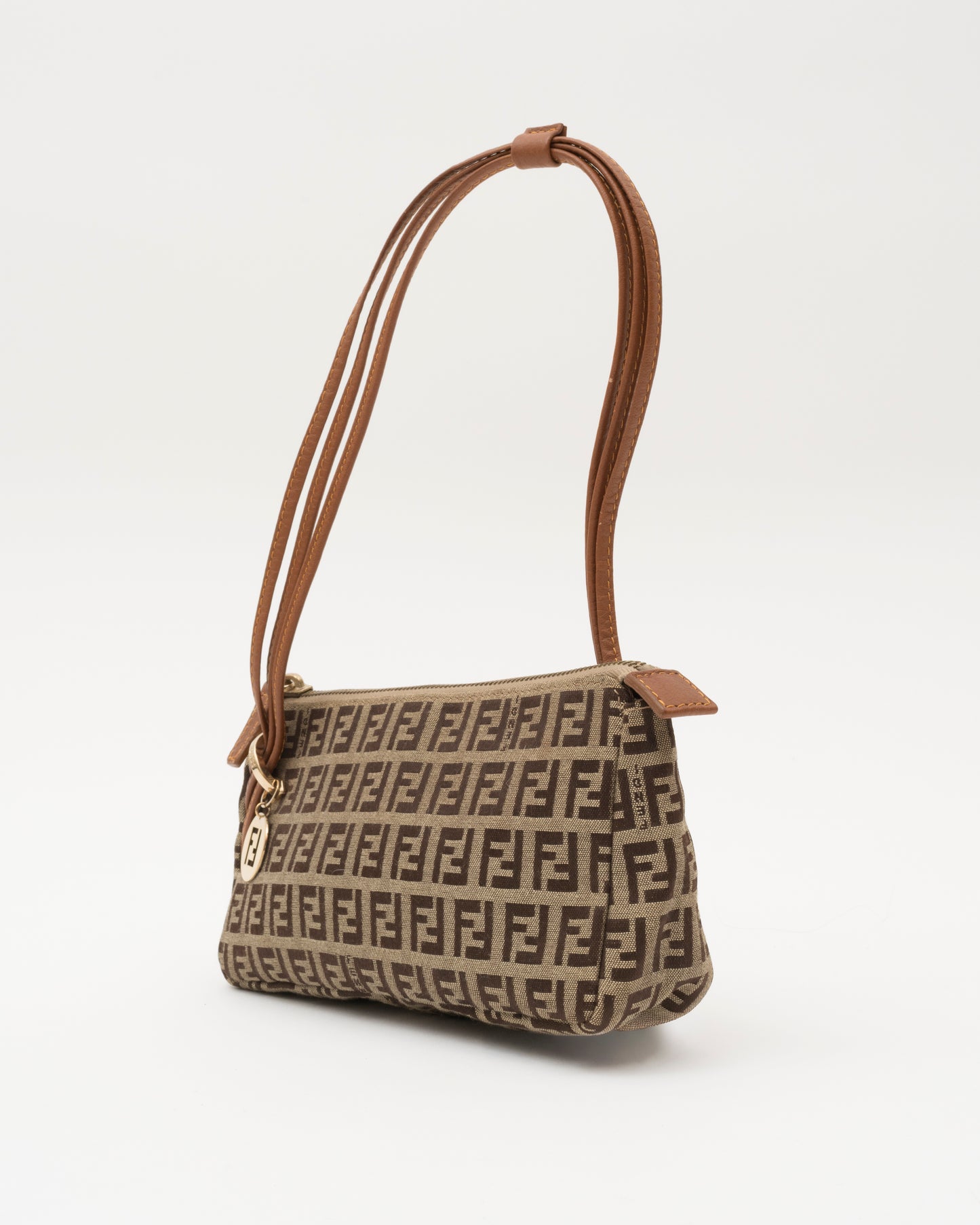 90s FENDI Zucchino FF Canvas Triple Strap Mini Baguette Bag