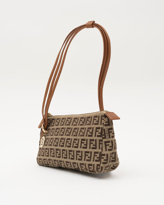 90s FENDI Zucchino FF Canvas Triple Strap Mini Baguette Bag