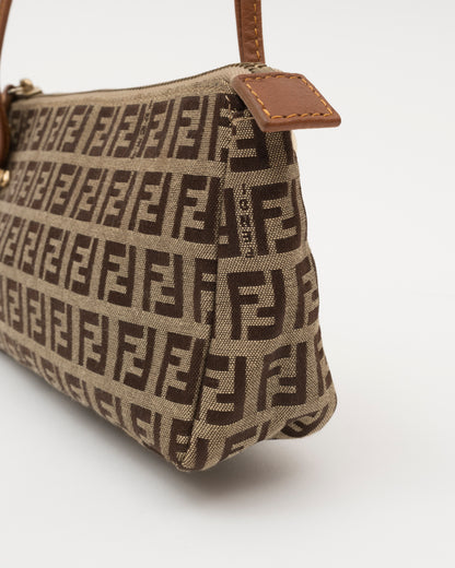 90s FENDI Zucchino FF Canvas Triple Strap Mini Baguette Bag