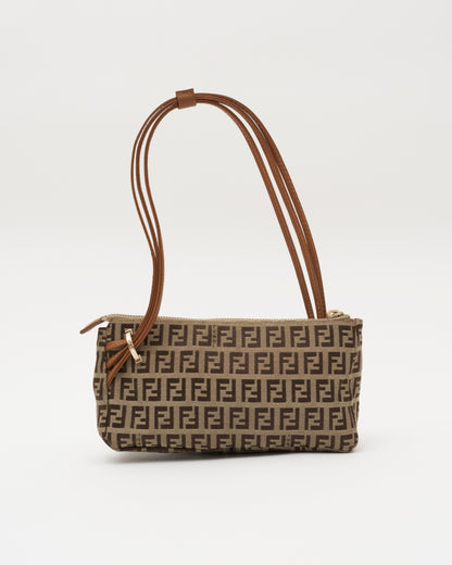 90s FENDI Zucchino FF Canvas Triple Strap Mini Baguette Bag