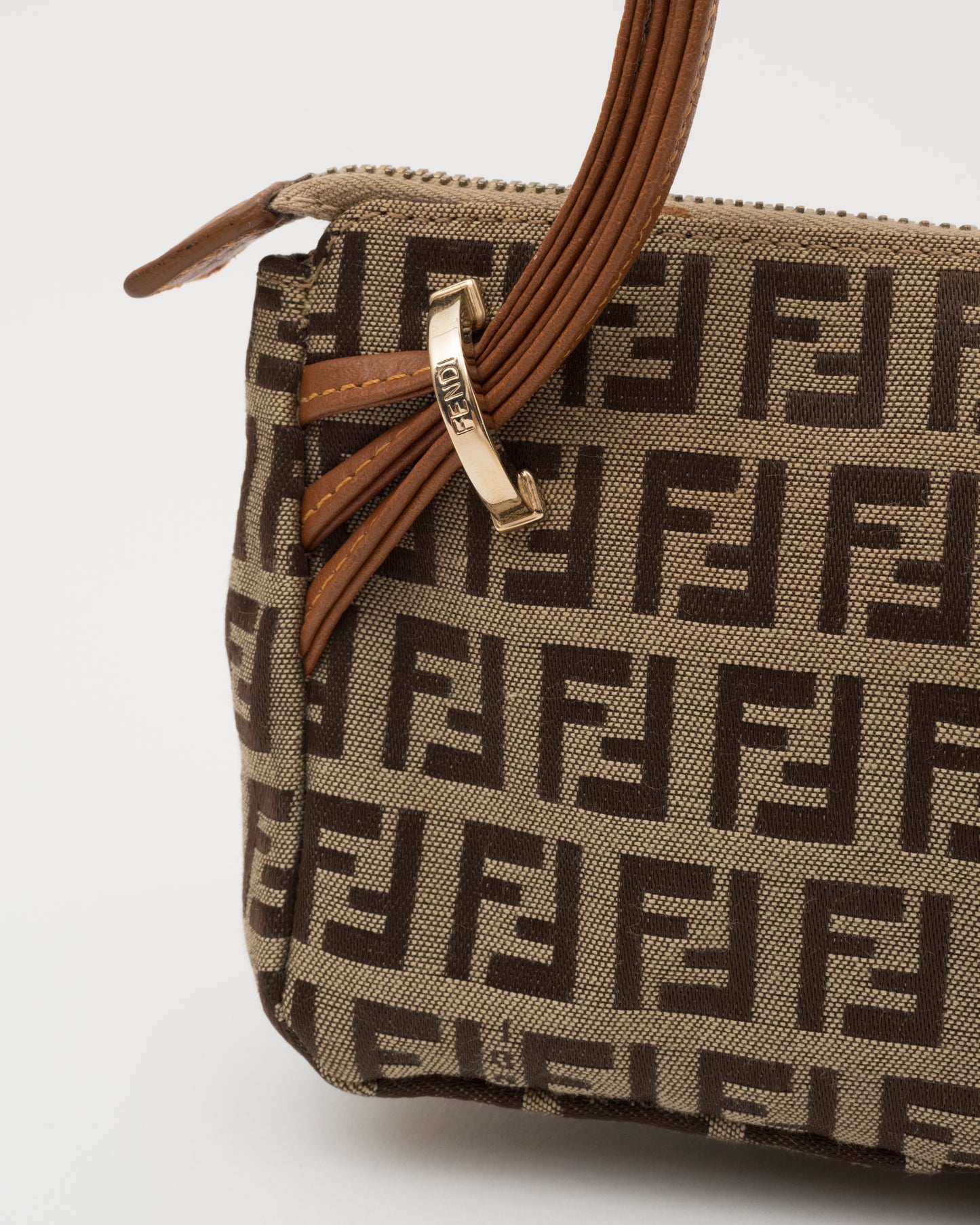 90s FENDI Zucchino FF Canvas Triple Strap Mini Baguette Bag