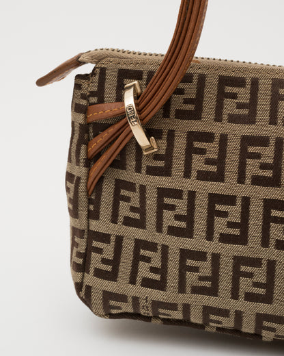 90s FENDI Zucchino FF Canvas Triple Strap Mini Baguette Bag