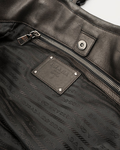 2000s PRADA Grey Metallic Nappa & Green Tessuto Waves Bag