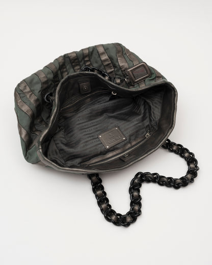 2000s PRADA Grey Metallic Nappa & Green Tessuto Waves Bag