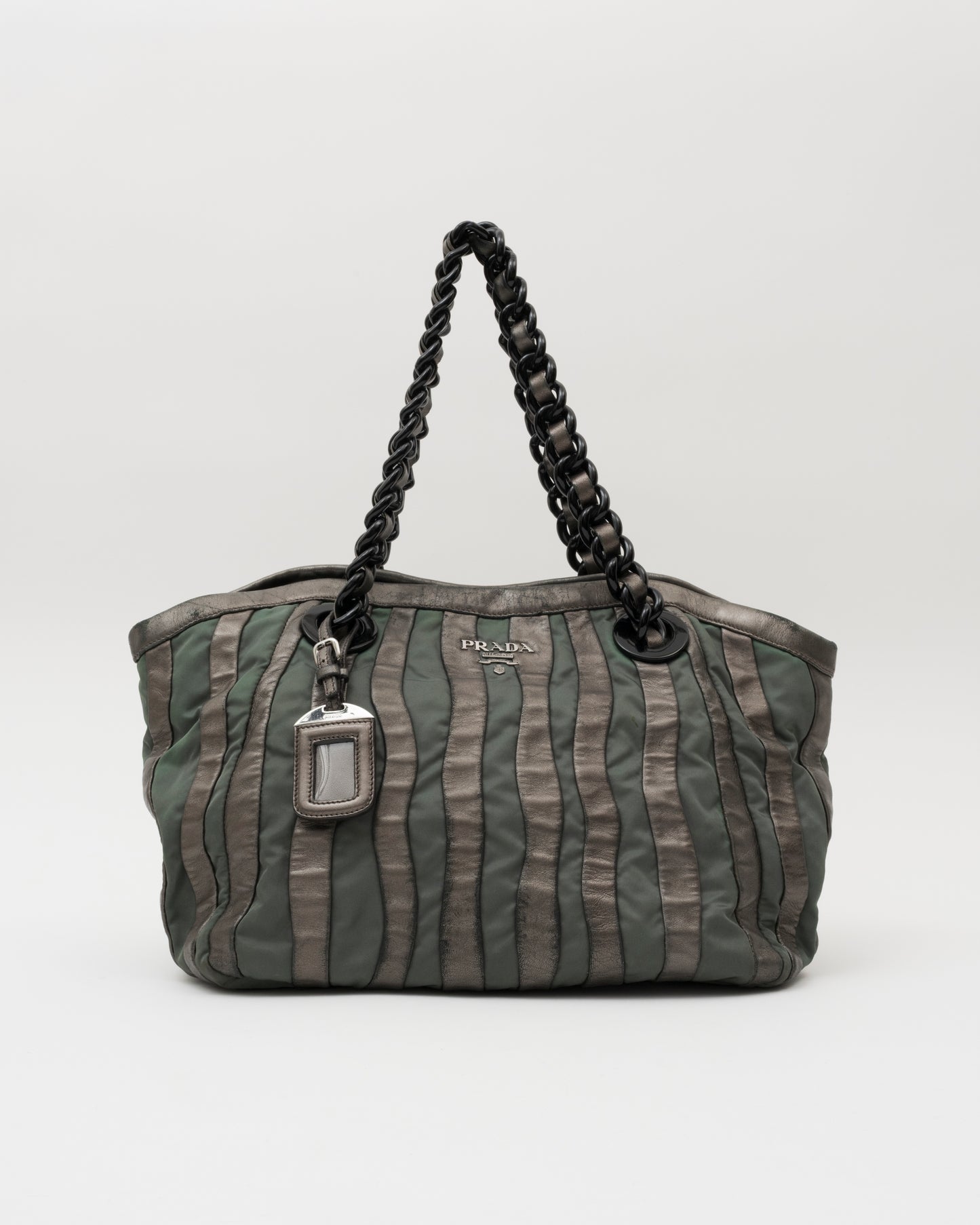 2000s PRADA Grey Metallic Nappa & Green Tessuto Waves Bag