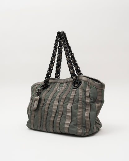 2000s PRADA Grey Metallic Nappa & Green Tessuto Waves Bag
