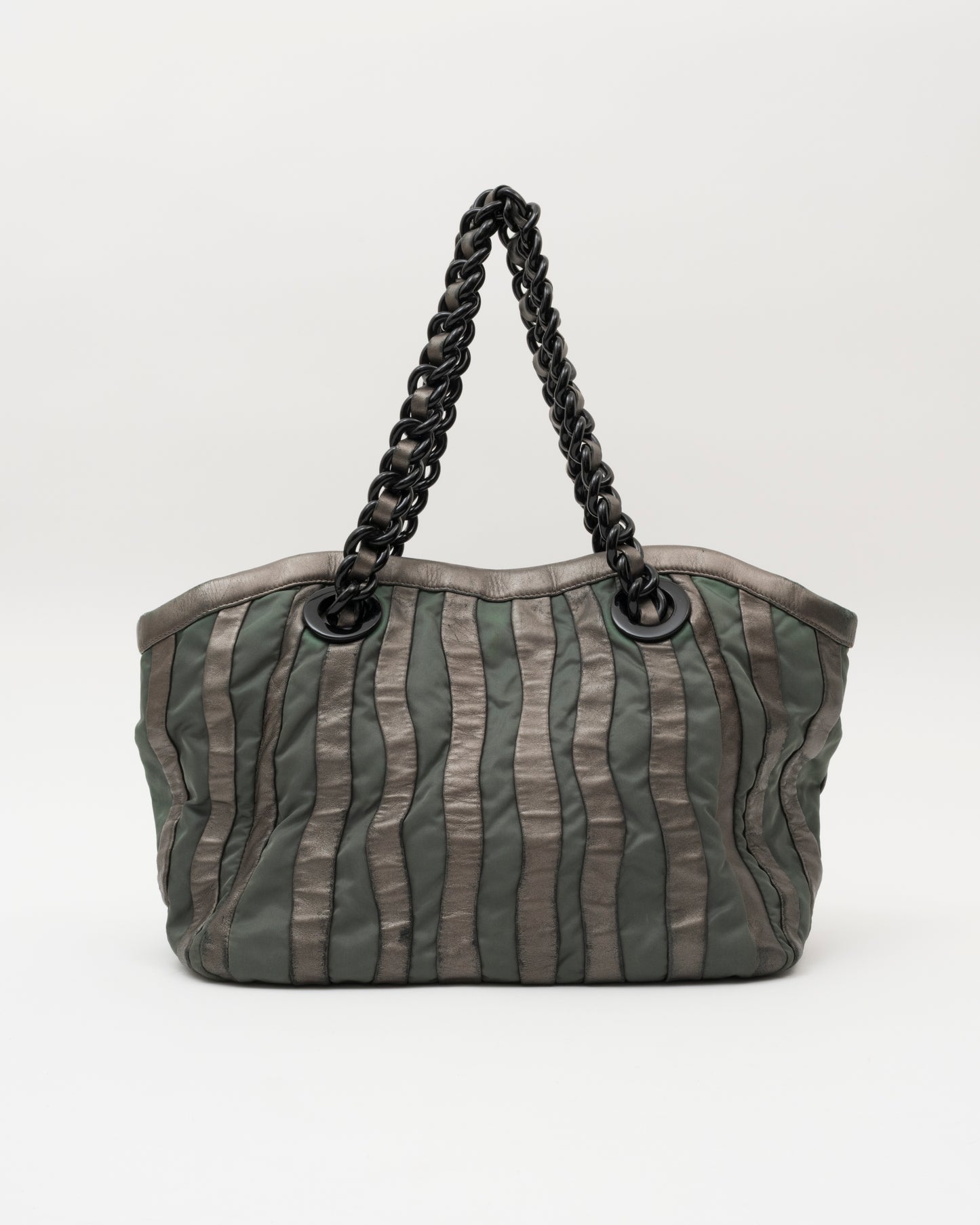 2000s PRADA Grey Metallic Nappa & Green Tessuto Waves Bag