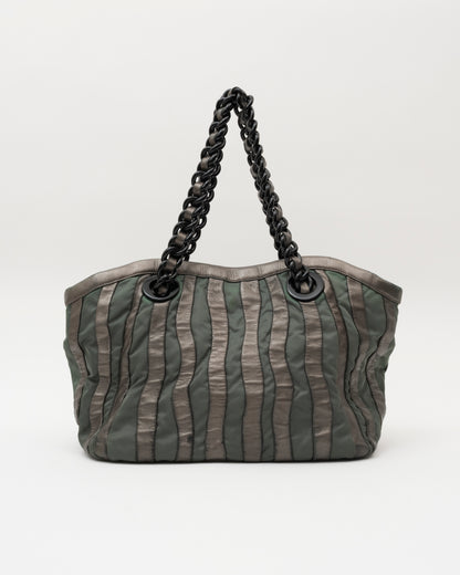 2000s PRADA Grey Metallic Nappa & Green Tessuto Waves Bag