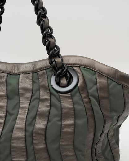 2000s PRADA Grey Metallic Nappa & Green Tessuto Waves Bag