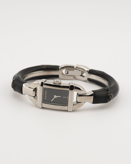 90s GUCCI 6800L Silver Black Bamboo Bangle Watch