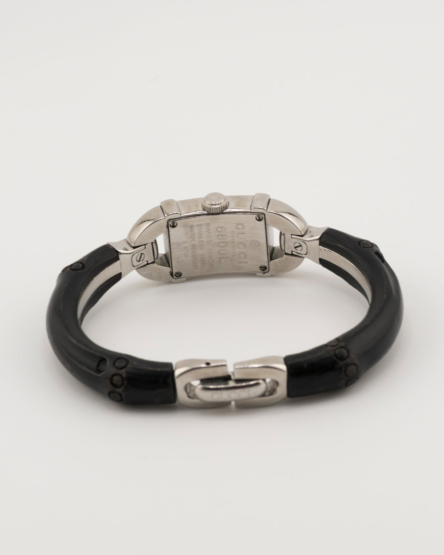 90s GUCCI 6800L Silver Black Bamboo Bangle Watch
