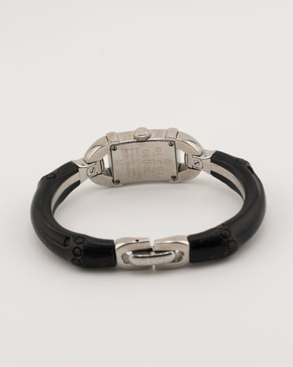 90s GUCCI 6800L Silver Black Bamboo Bangle Watch