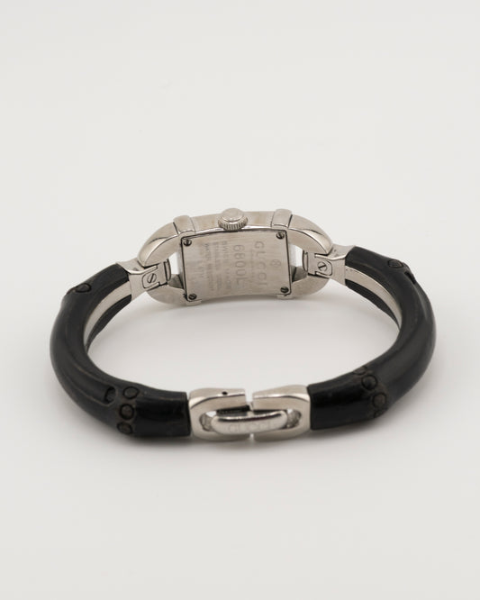 90s GUCCI 6800L Silver Black Bamboo Bangle Watch