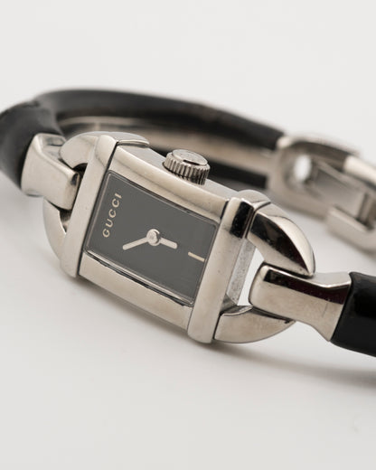 90s GUCCI 6800L Silver Black Bamboo Bangle Watch