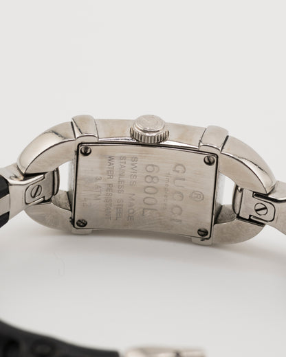 90s GUCCI 6800L Silver Black Bamboo Bangle Watch