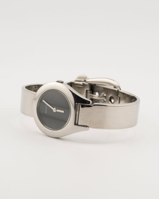 90s GUCCI 6700L Silver Buckle Watch w/ Black Dial