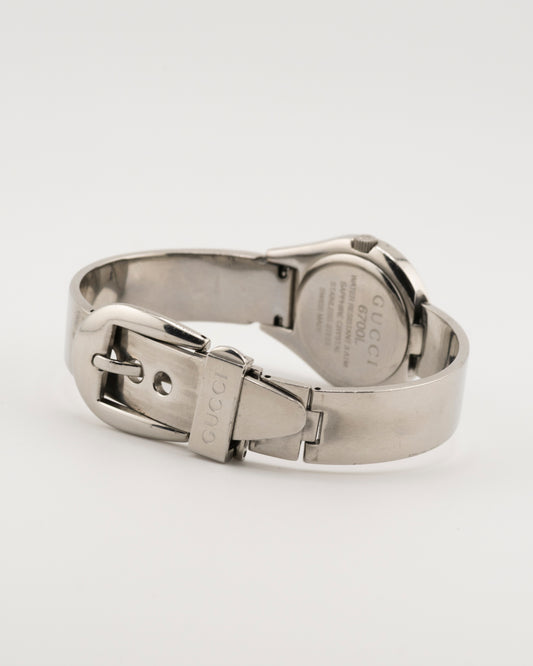 90s GUCCI 6700L Silver Buckle Watch w/ Black Dial