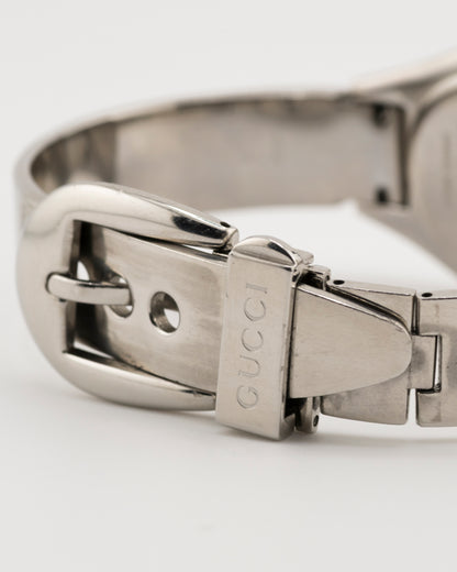 90s GUCCI 6700L Silver Buckle Watch w/ Black Dial