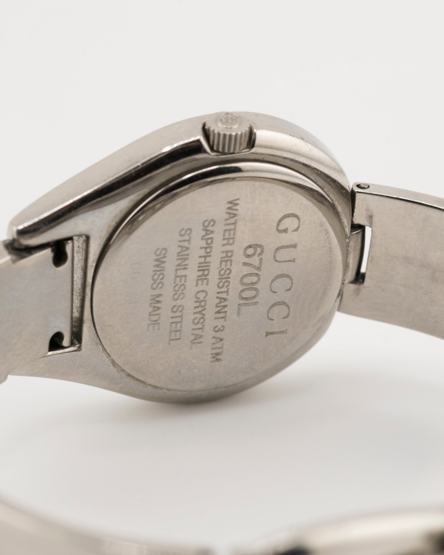 90s GUCCI 6700L Silver Buckle Watch w/ Black Dial
