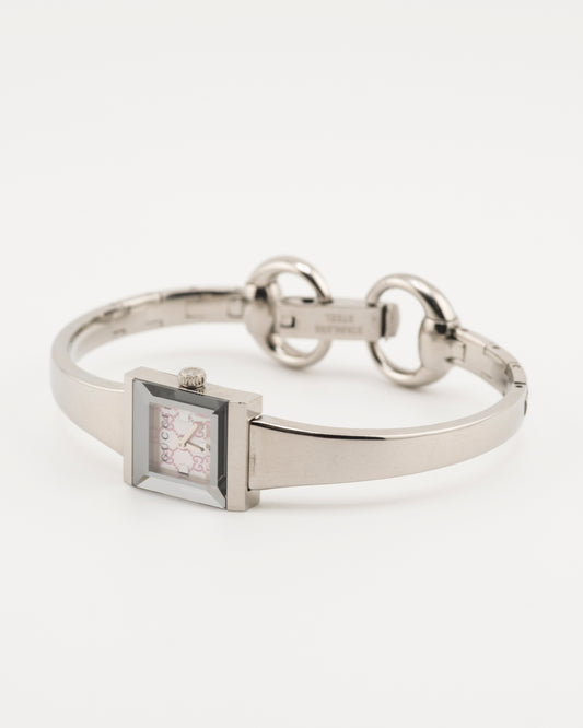 2000s GUCCI 128.5 Silver GG Monogram Bangle Watch