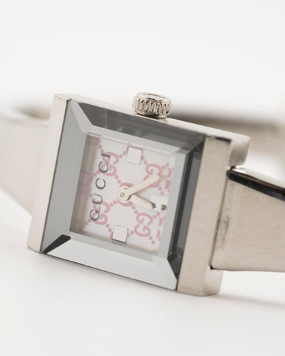 2000s GUCCI 128.5 Silver GG Monogram Bangle Watch