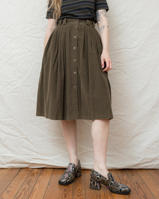 Vintage Olive Brown Corduroy Skirt (S/M)