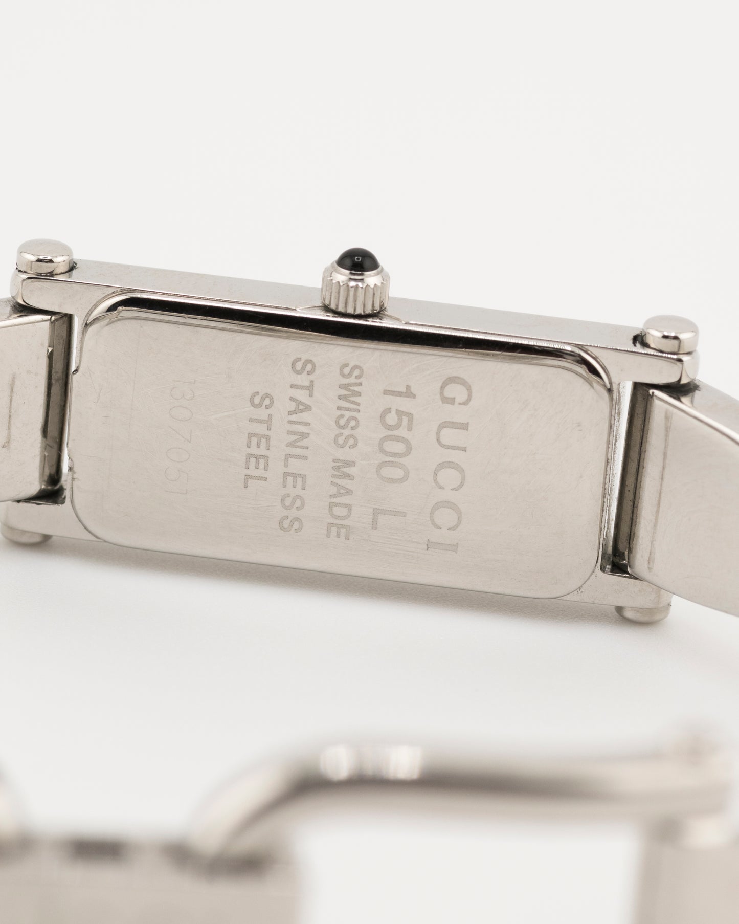 90s GUCCI 1500L Amber Dial Silver Bangle Watch