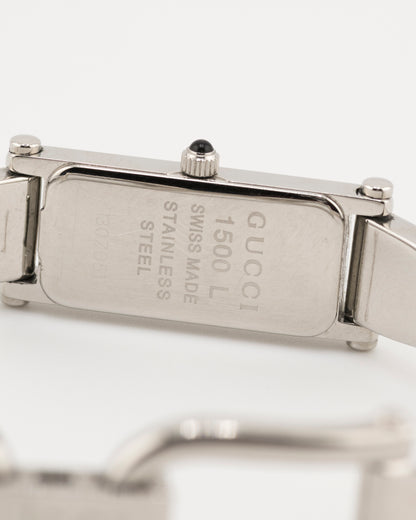 90s GUCCI 1500L Amber Dial Silver Bangle Watch