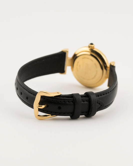 90s FENDI 320L Gold FF Logo Watch w/Black Leather Strap
