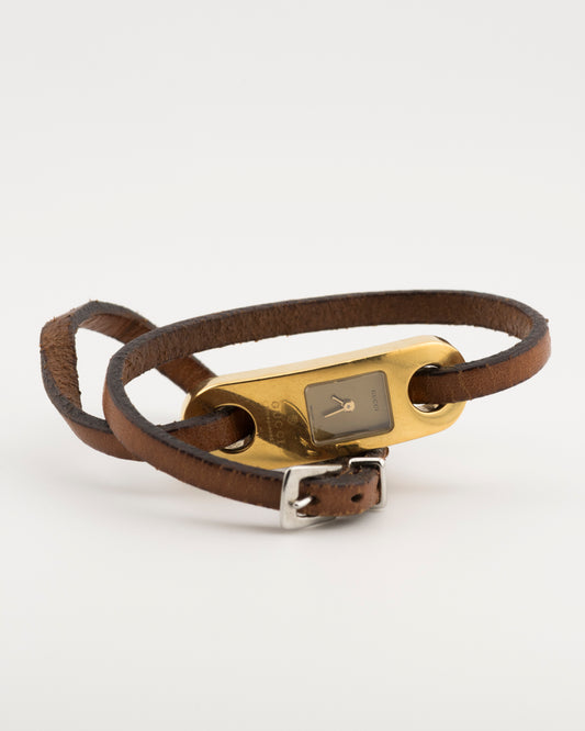 2000s GUCCI 6100L Gold Brown Wrap Watch