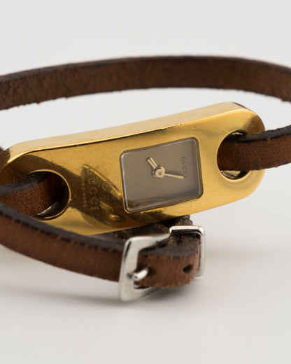 2000s GUCCI 6100L Gold Brown Wrap Watch