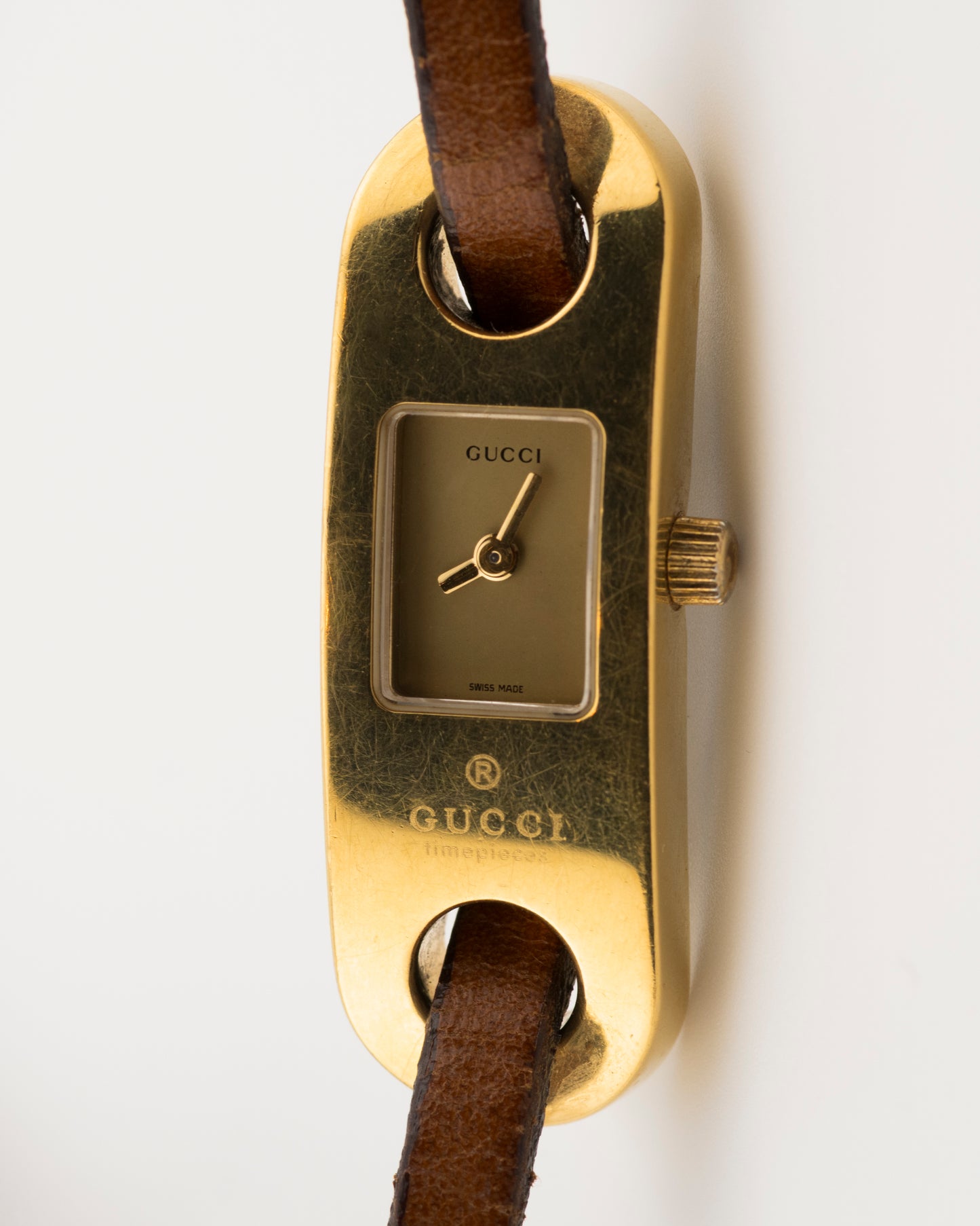 2000s GUCCI 6100L Gold Brown Wrap Watch