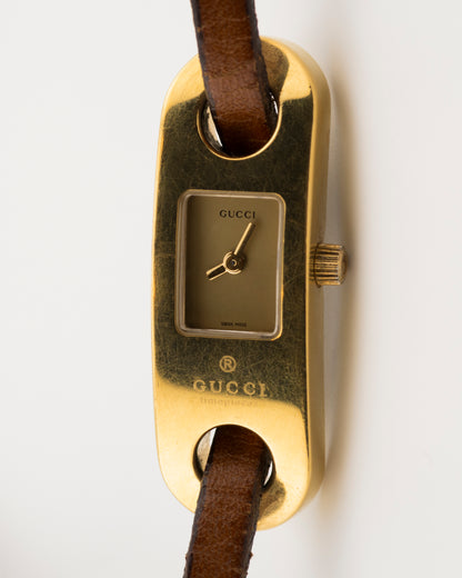 2000s GUCCI 6100L Gold Brown Wrap Watch