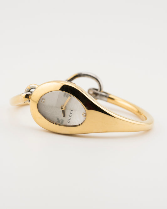 2000s GUCCI 103 Gold Flora Diamond Horsebit Watch